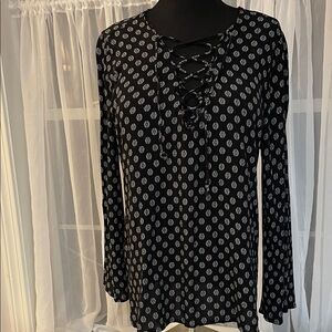 K Jordan Black and White Lace-Up Blouse